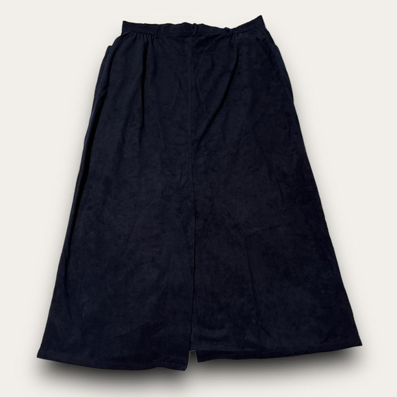Vintage Graver Studio Velvet Midi Skirt Navy Blue Grandmacore Cottagecore Size L - Picture 6 of 7